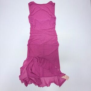 Sheseeworld Fuchsia Pink Ruched Mesh High Low Ruffle Bodycon Dress Large NEW